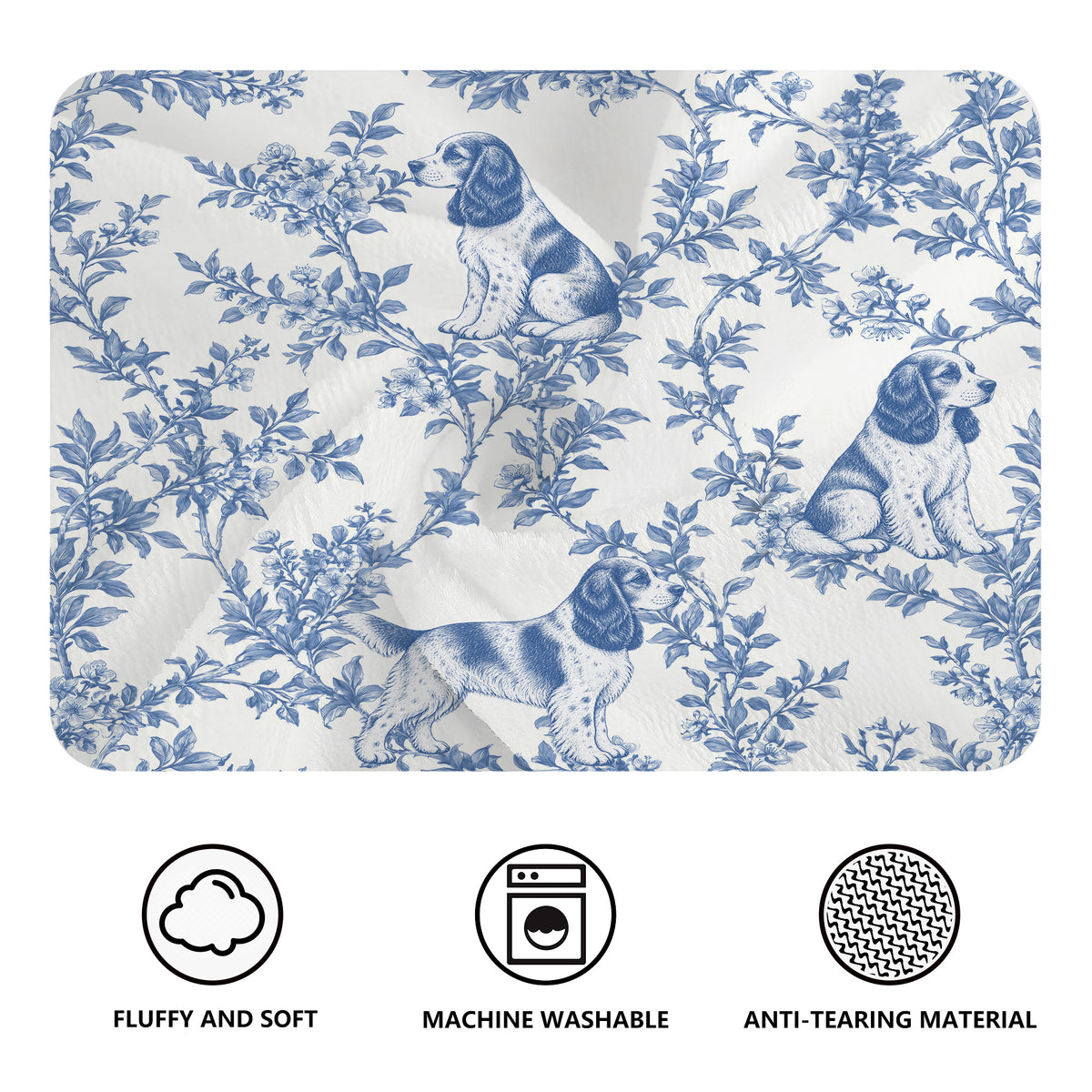 English Cocker Spaniel toile de Jouy blanket - Blue Blanket Features