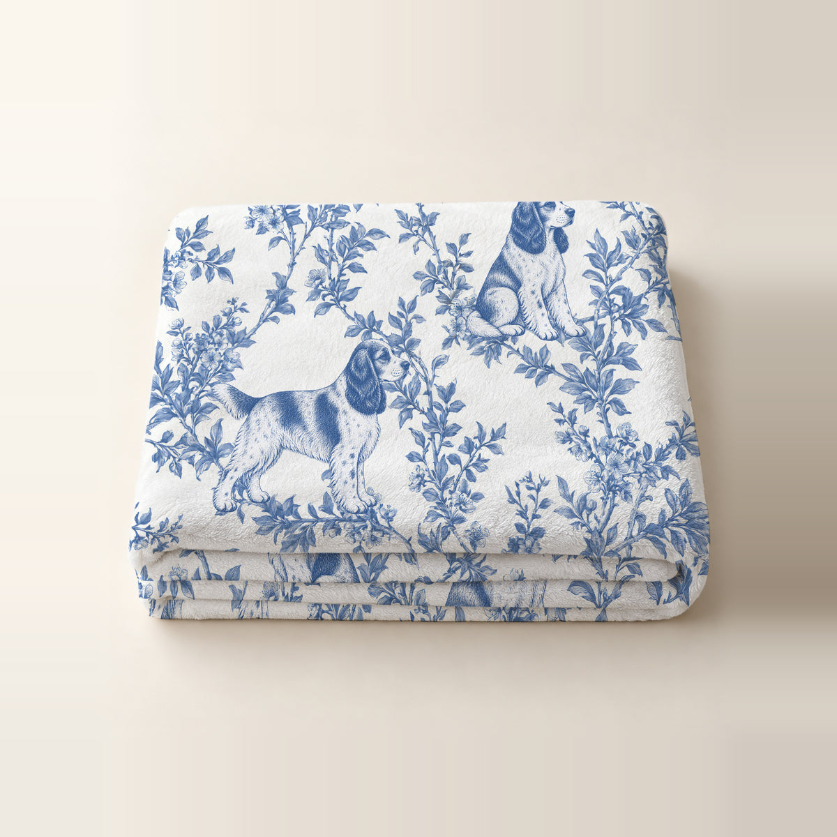 English Cocker Spaniel toile de Jouy blanket - Blue Blanket Folded Studio