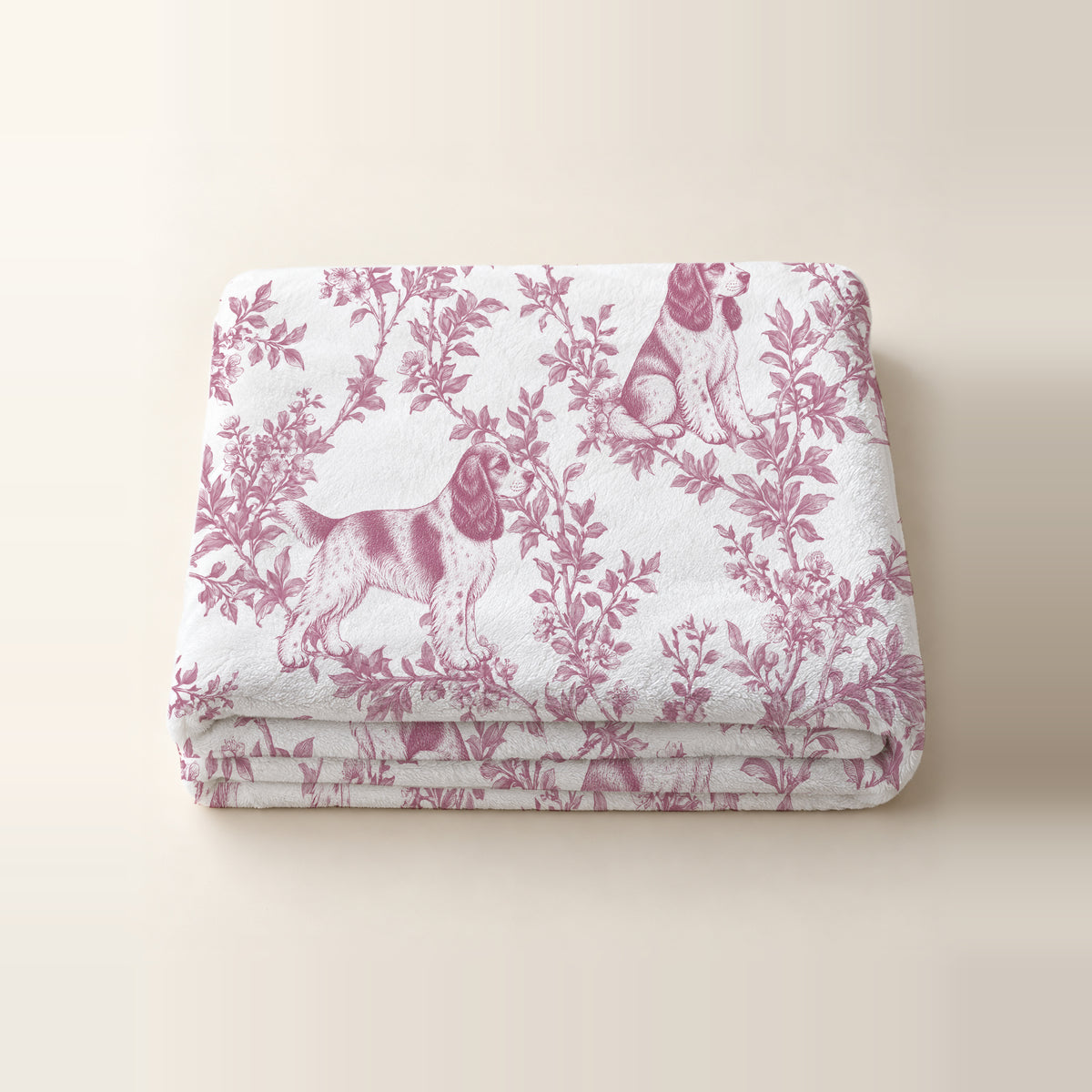 English Cocker Spaniel toile de Jouy blanket - Pink Thumbnail