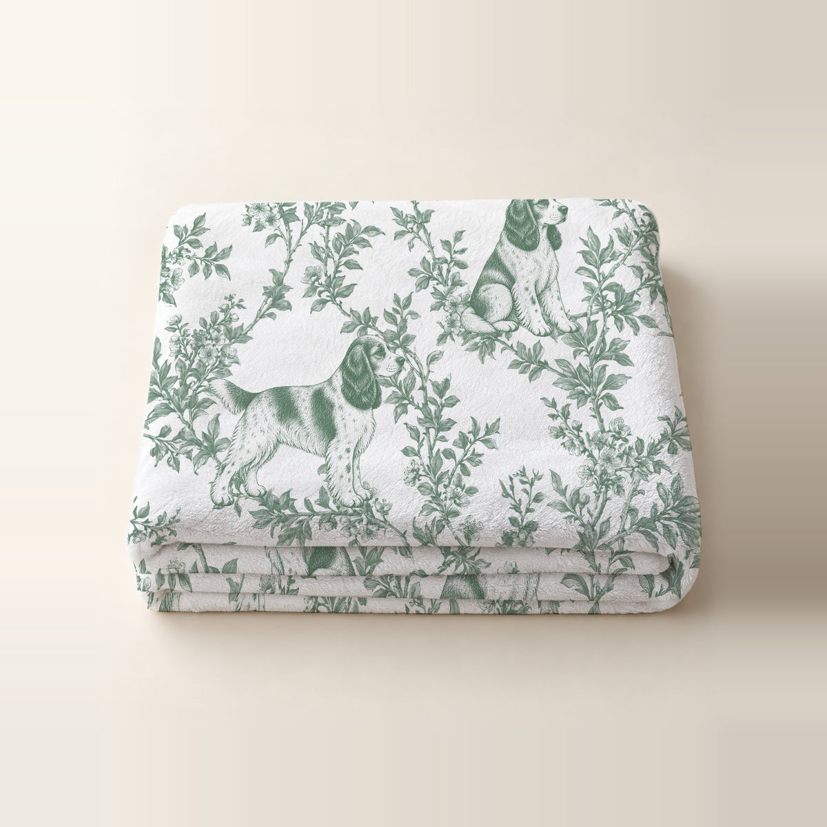 English Cocker Spaniel toile de Jouy blanket - Green Thumbnail