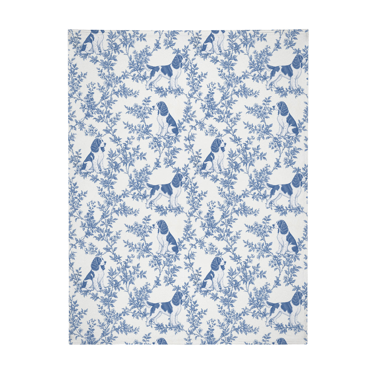 English Springer Spaniel toile de Jouy blanket - Blue Blanket Flat