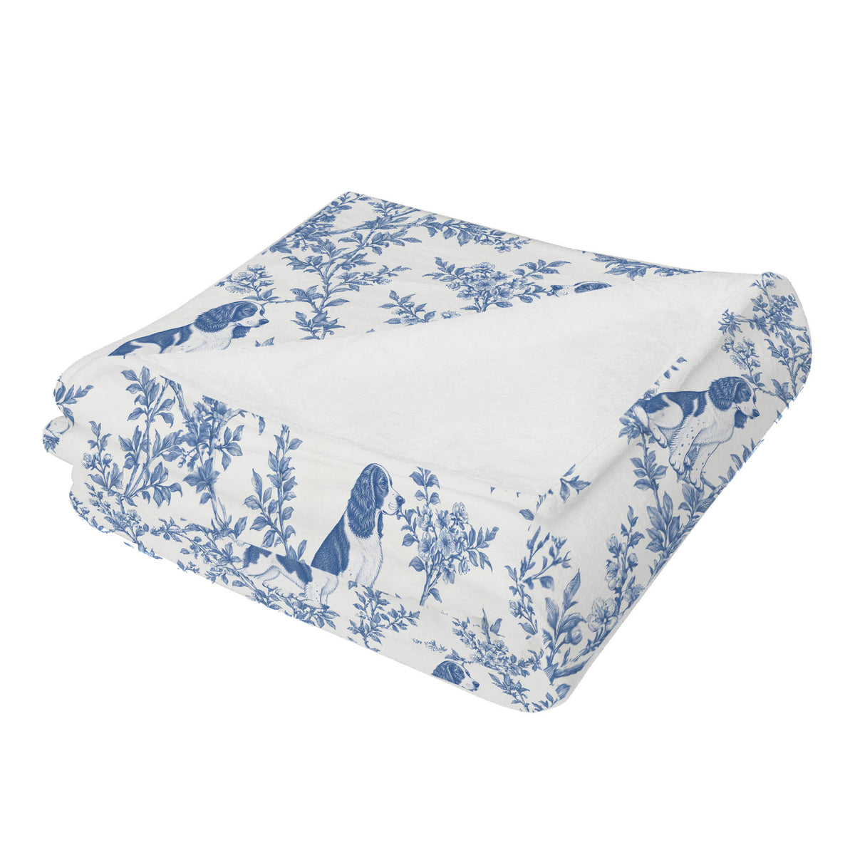 English Springer Spaniel toile de Jouy blanket - Blue Blanket Folded