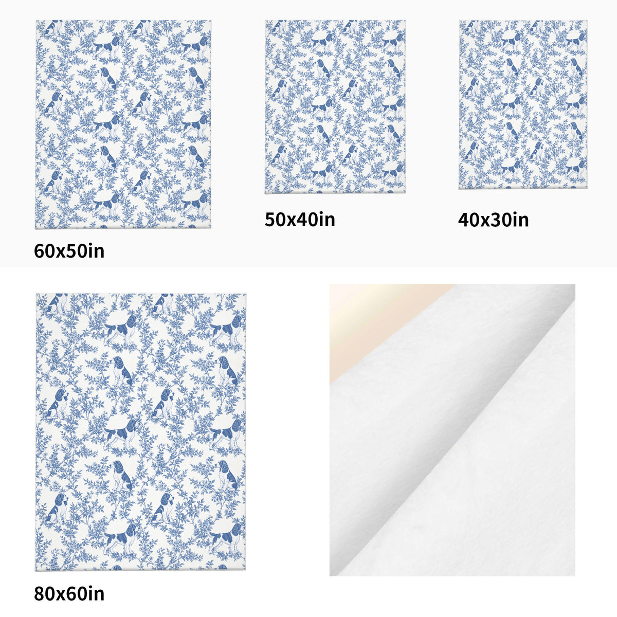 English Springer Spaniel toile de Jouy blanket - Blue Blanket Size Comparison