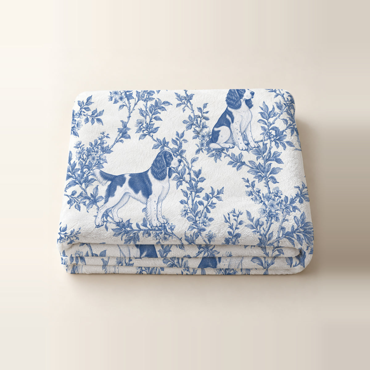 English Springer Spaniel toile de Jouy blanket - Blue Blanket Folded Studio