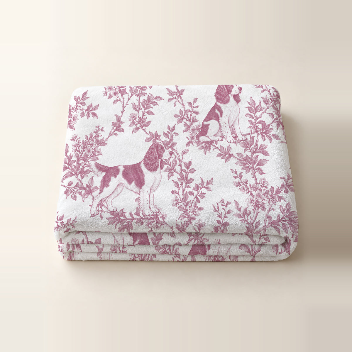 English Springer Spaniel toile de Jouy blanket - Pink Thumbnail