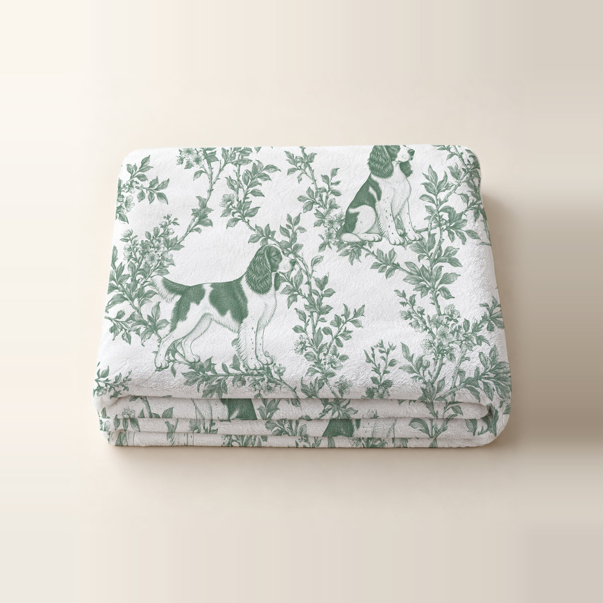 English Springer Spaniel toile de Jouy blanket - Green Thumbnail