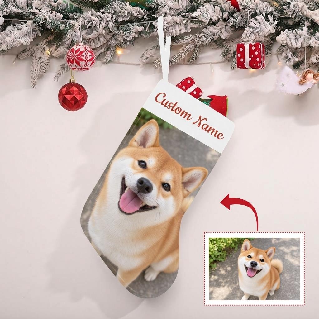Personalized Christmas Stocking with Dog Photo and Name