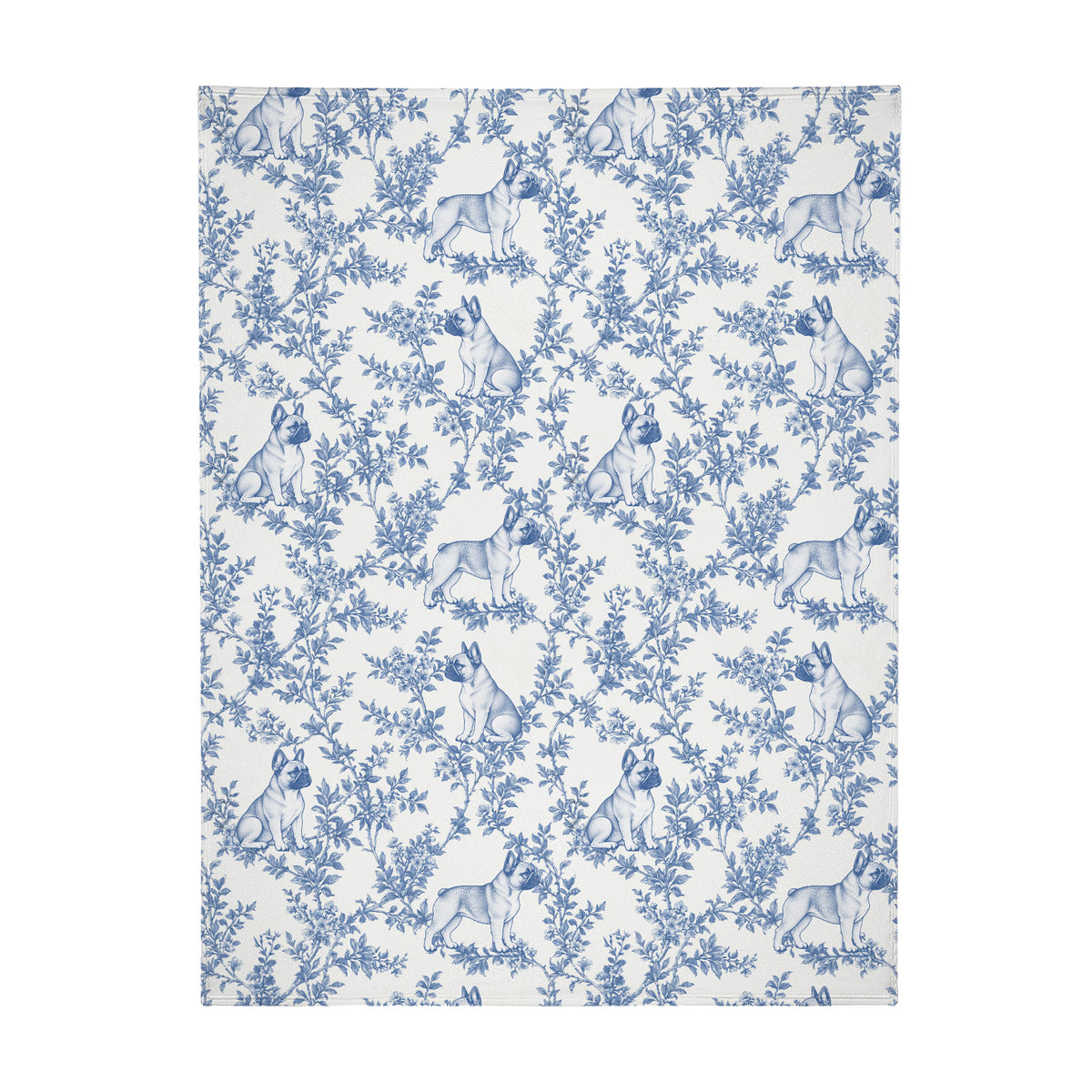 French Bulldog toile de Jouy blanket - Blue Blanket Flat