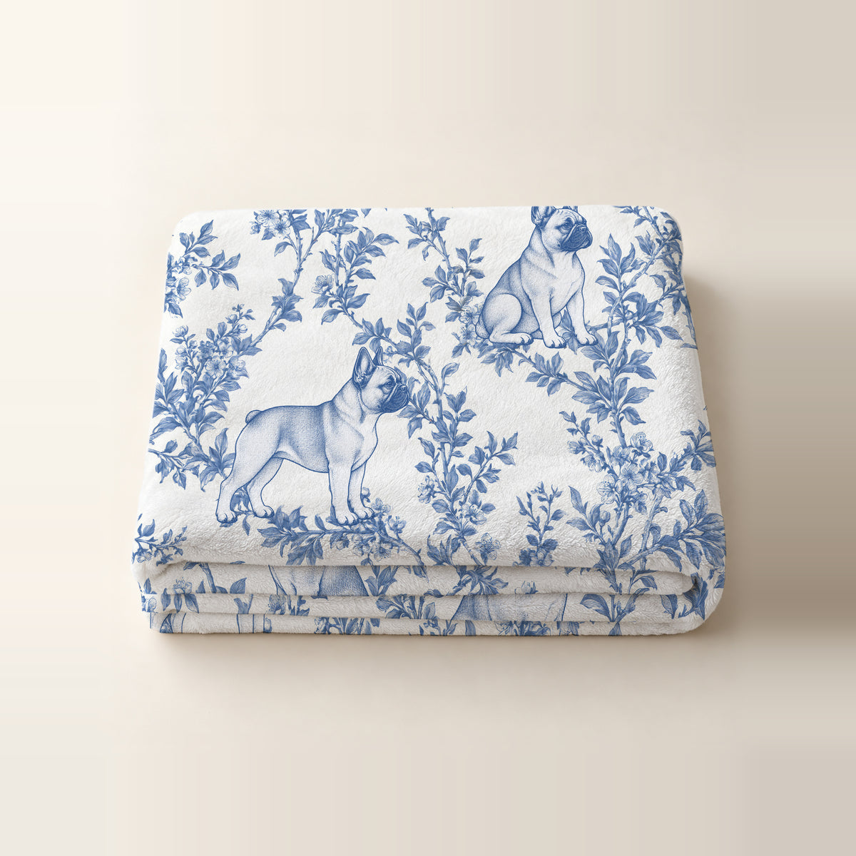 French Bulldog toile de Jouy blanket - Blue Blanket Folded Studio
