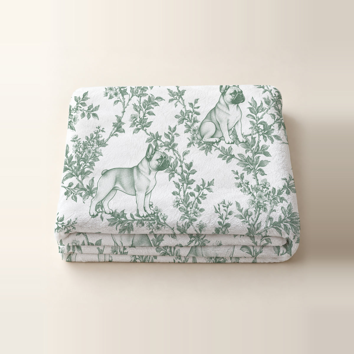 French Bulldog toile de Jouy blanket - Green Thumbnail