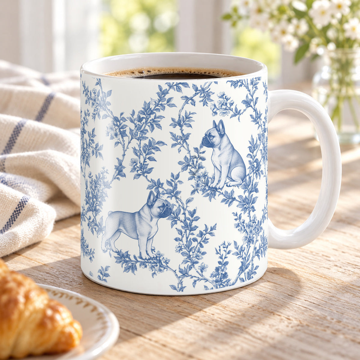 French Bulldog 11 oz toile mug - Blue Lifestyle