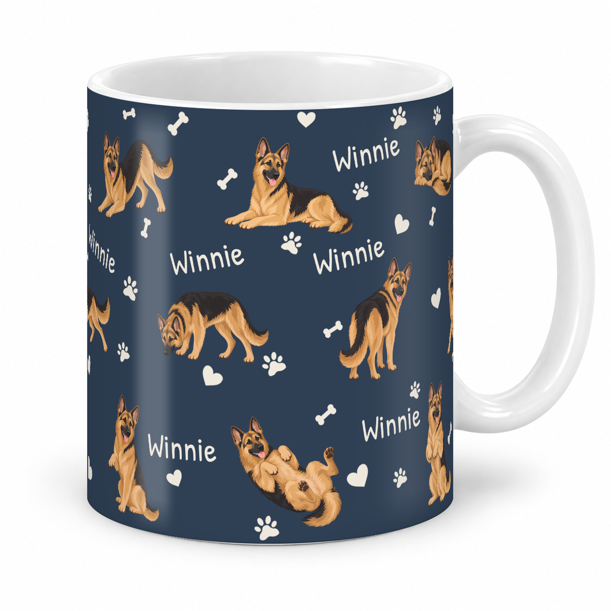 German Shepherd Dog personalized name mug — Deep Navy Studio