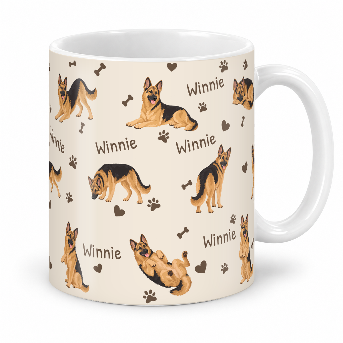 German Shepherd Dog personalized name mug — Warm Ivory Studio
