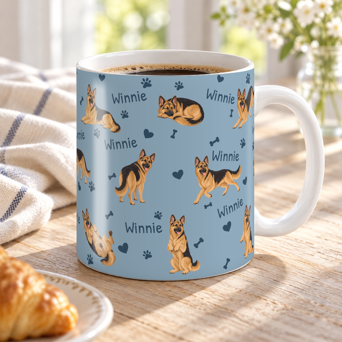 German Shepherd Dog personalized name mug — Dusty Blue Lifestyle