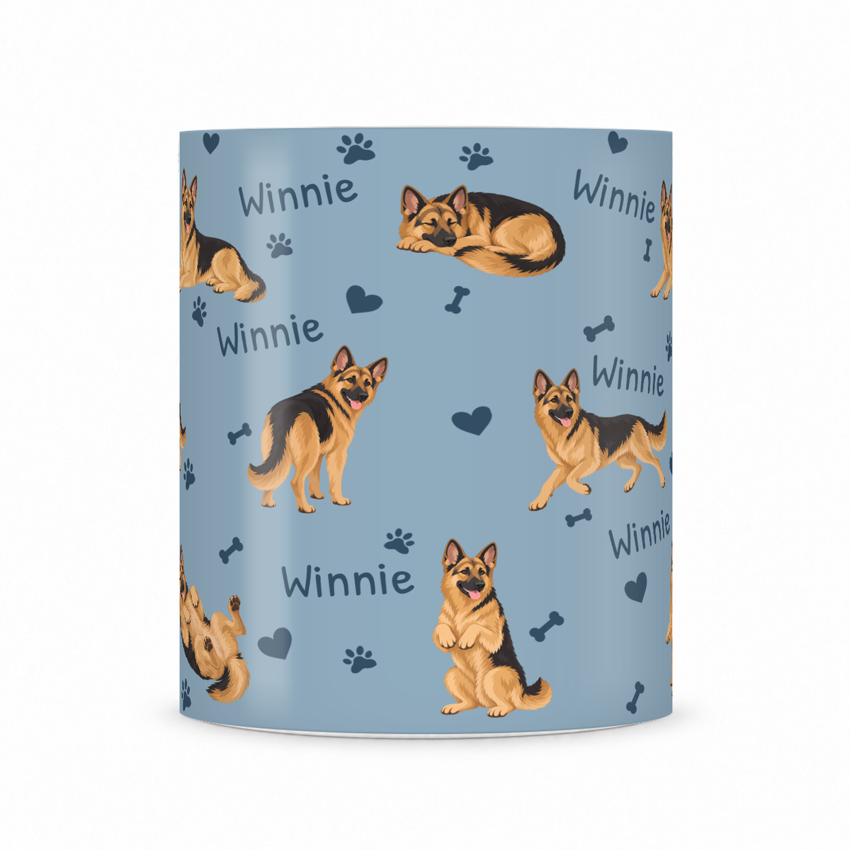 German Shepherd Dog personalized name mug — Dusty Blue Front
