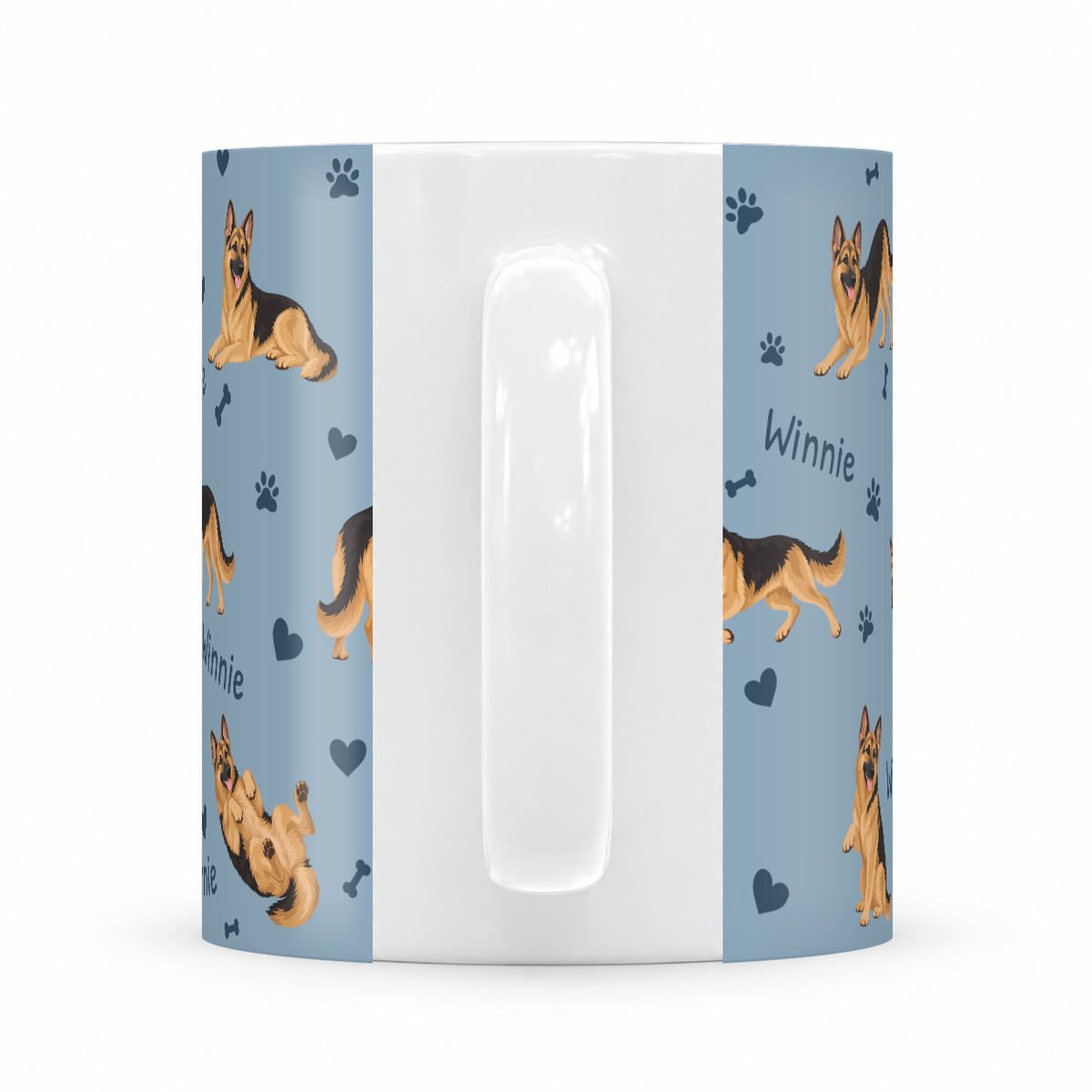 German Shepherd Dog personalized name mug — Dusty Blue Handle