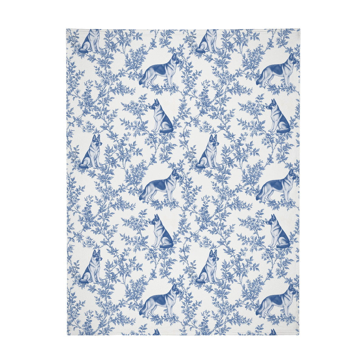 German Shepherd Dog toile de Jouy blanket - Blue Blanket Flat