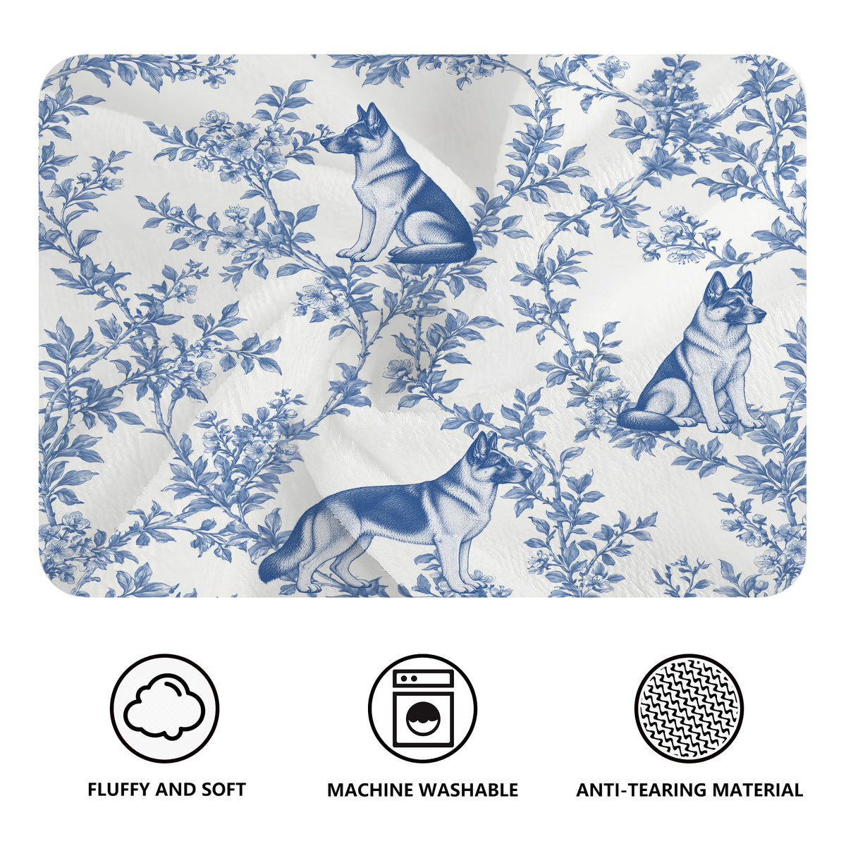 German Shepherd Dog toile de Jouy blanket - Blue Blanket Features