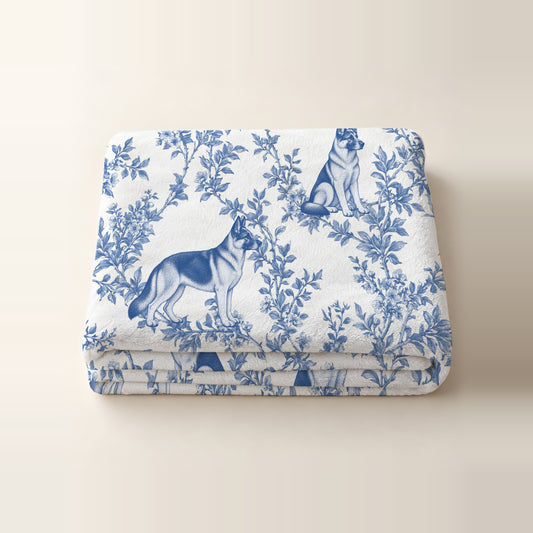 German Shepherd Dog toile de Jouy blanket - Blue Blanket Folded Studio