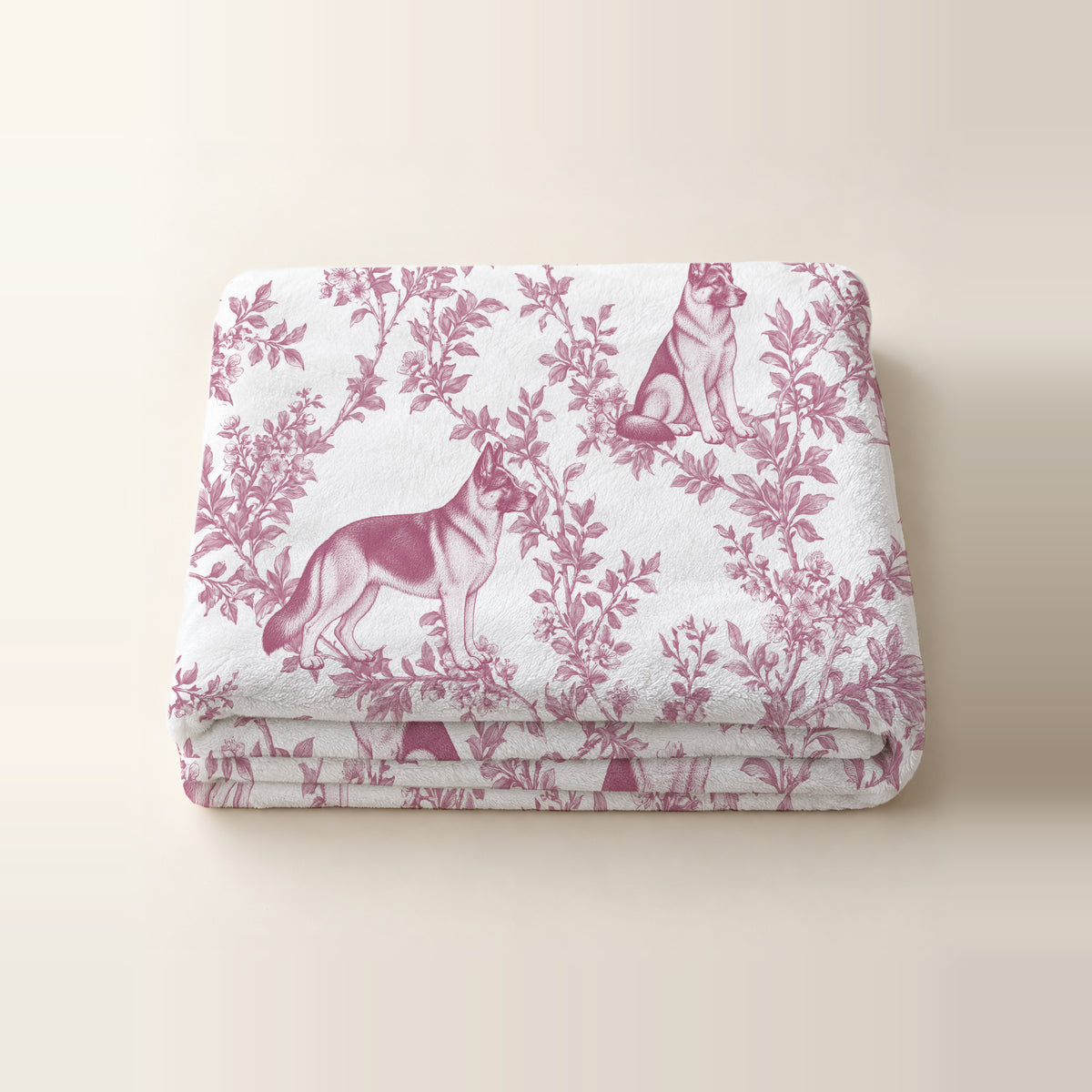 German Shepherd Dog toile de Jouy blanket - Pink Thumbnail