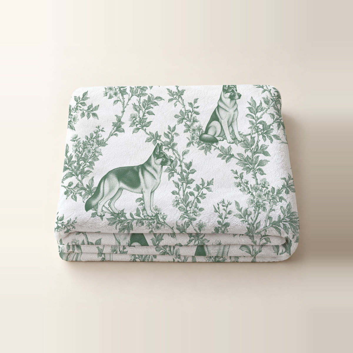 German Shepherd Dog toile de Jouy blanket - Green Thumbnail