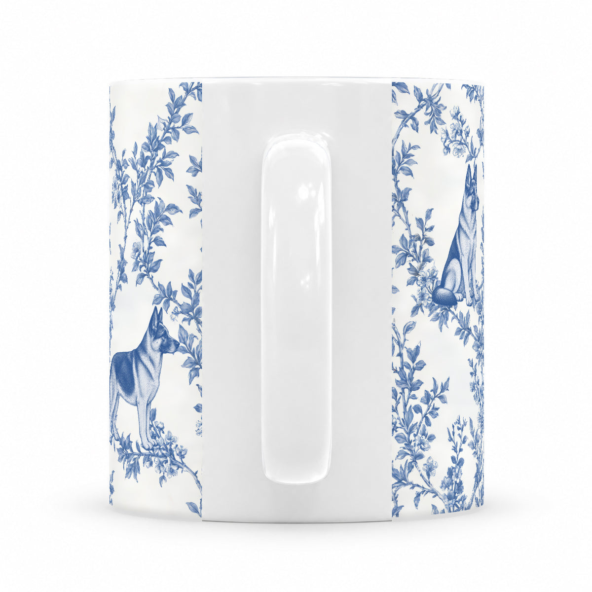 German Shepherd Dog toile mug — Blue Handle View
