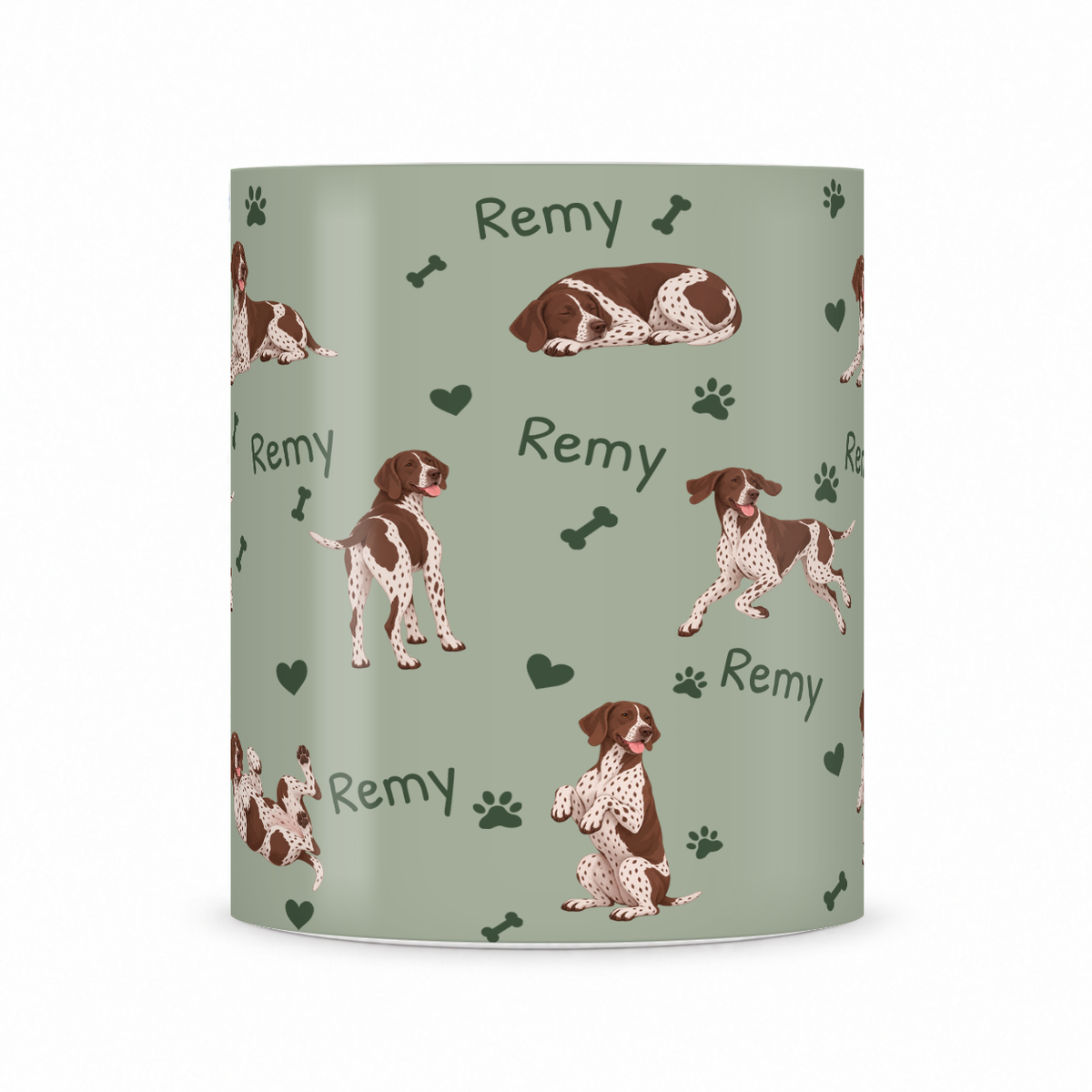 German Shorthaired Pointer personalized name mug — Soft Sage Front