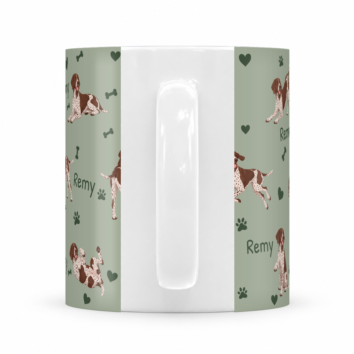 German Shorthaired Pointer personalized name mug — Soft Sage Handle