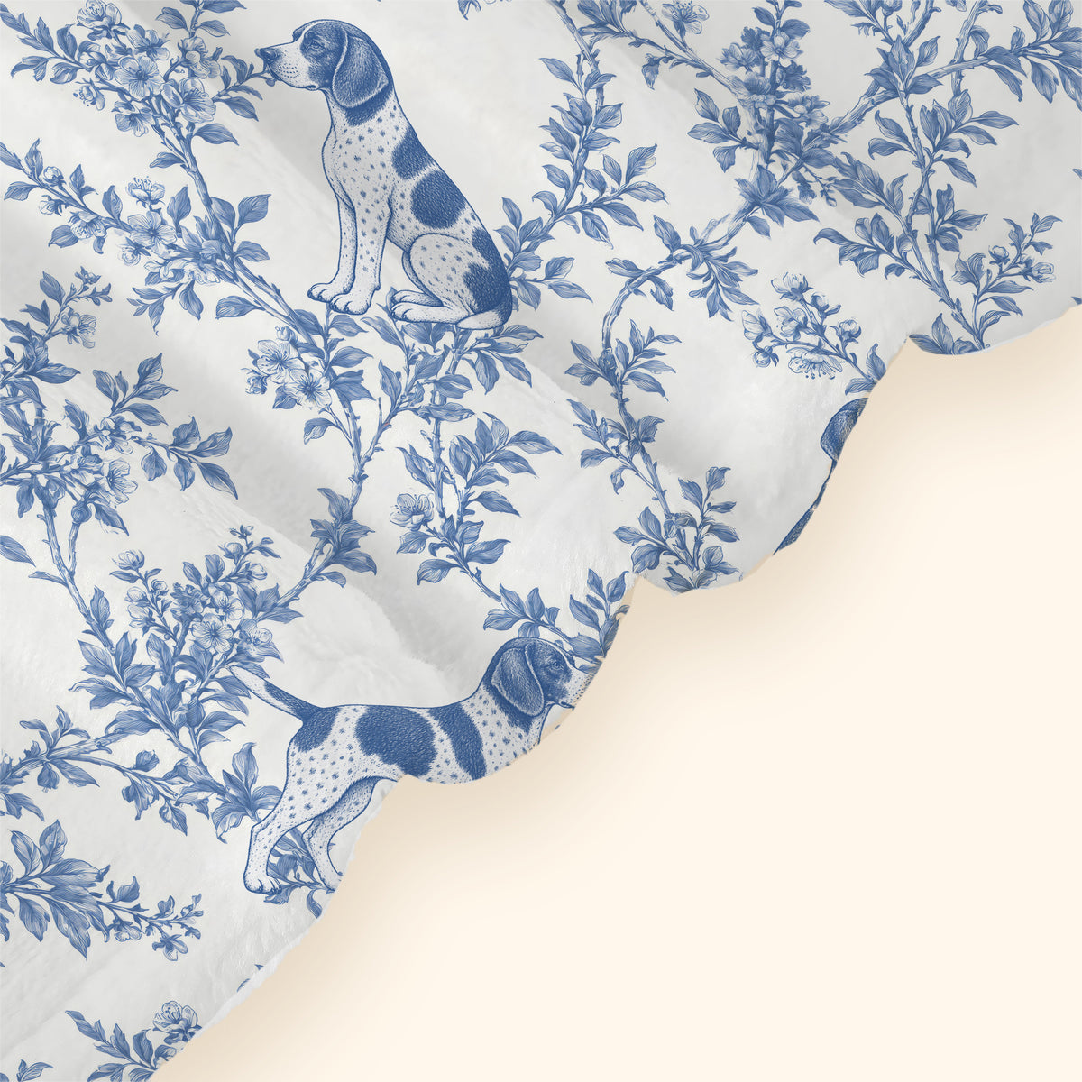 German Shorthaired Pointer toile de Jouy blanket - Blue Blanket Hem Closeup