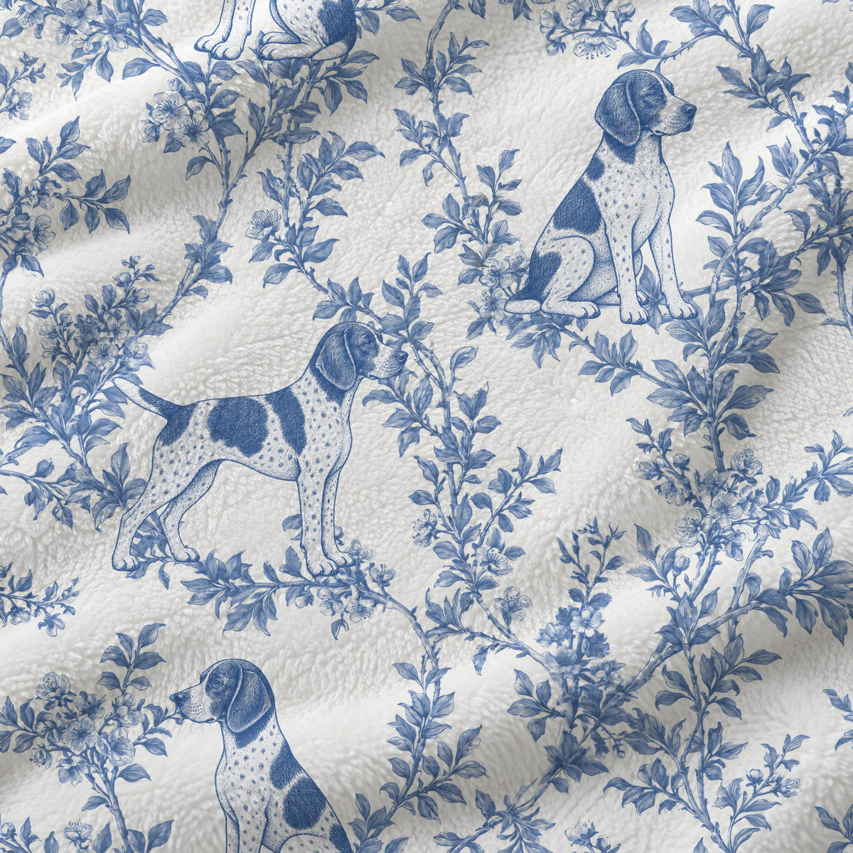 German Shorthaired Pointer toile de Jouy blanket - Blue Blanket Fabric Closeup