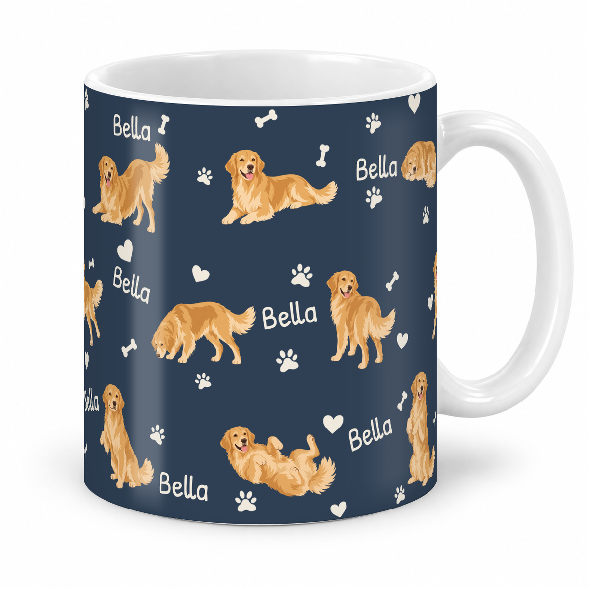 Golden Retriever personalized name mug — Deep Navy Studio