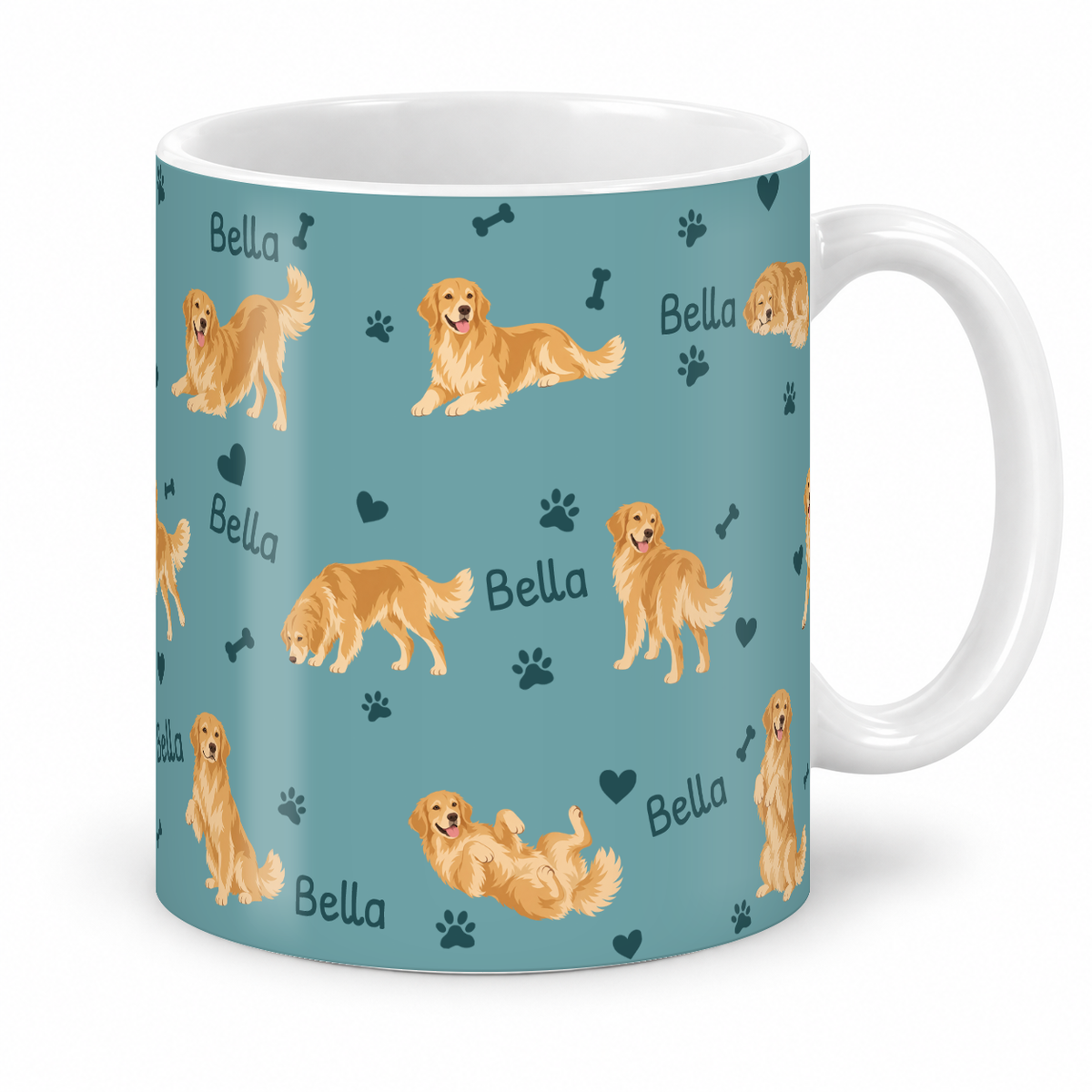 Golden Retriever personalized name mug — Muted Teal Studio