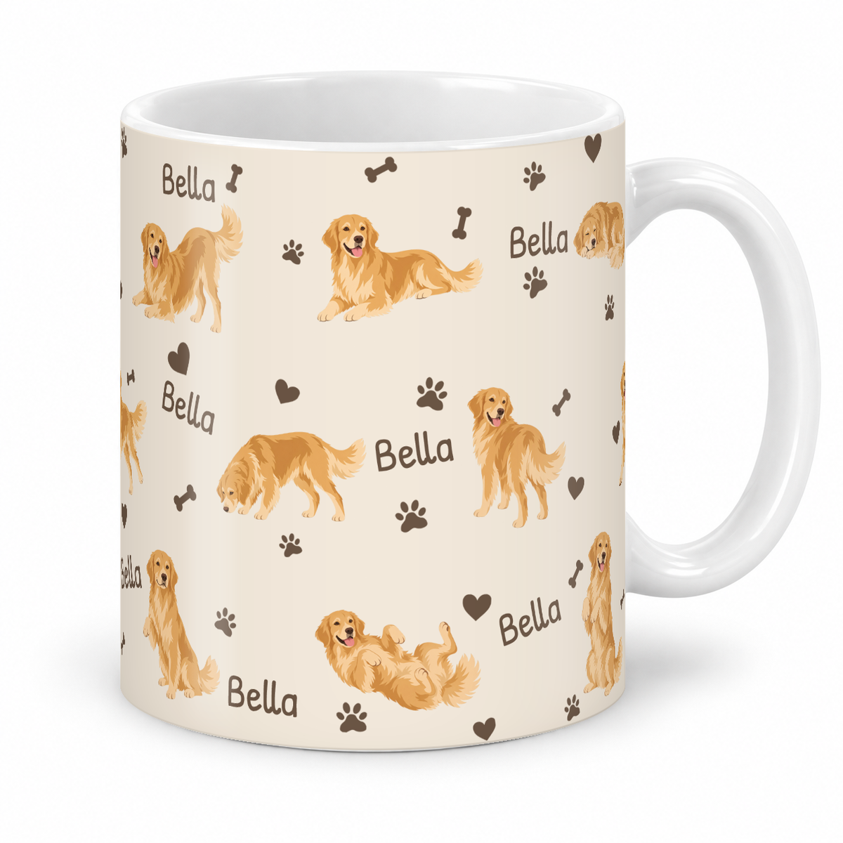 Golden Retriever personalized name mug — Warm Ivory Studio