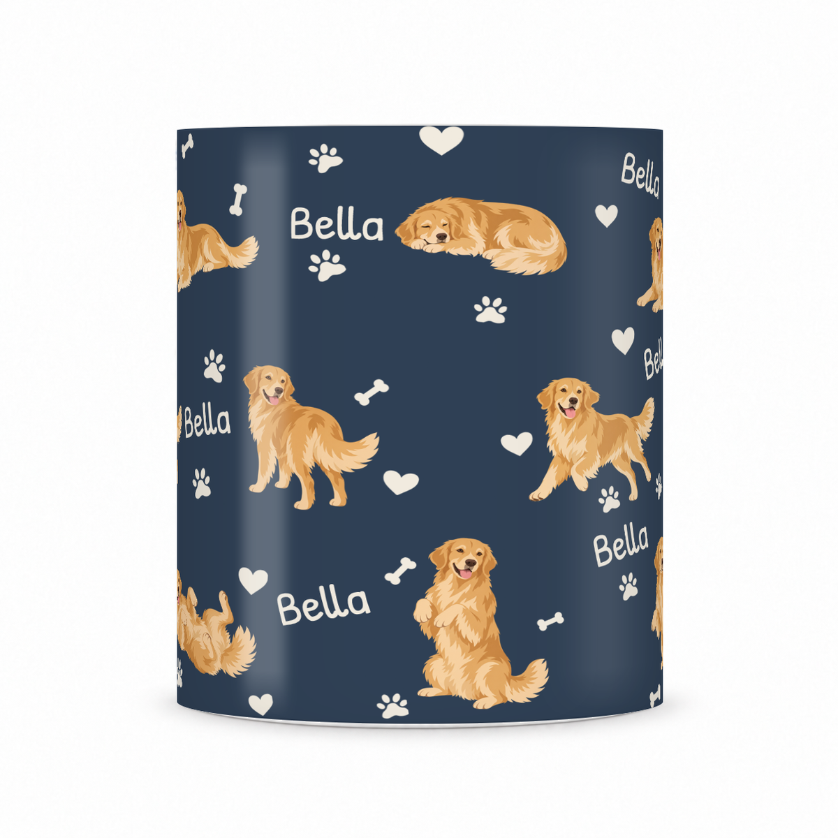 Golden Retriever personalized name mug — Deep Navy Front