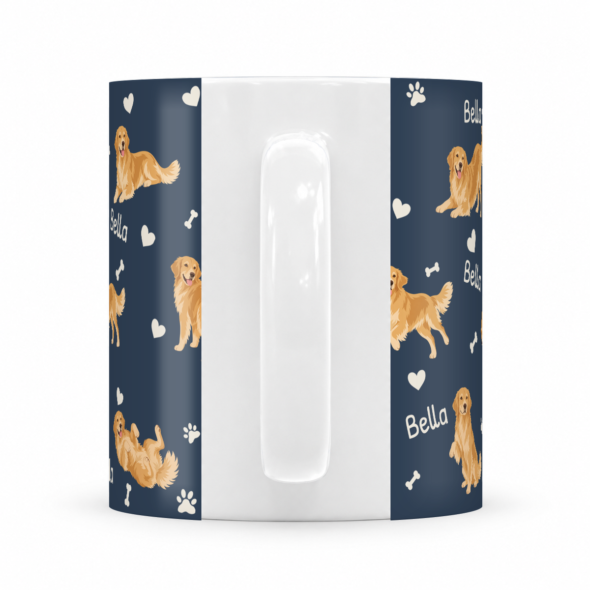 Golden Retriever personalized name mug — Deep Navy Handle