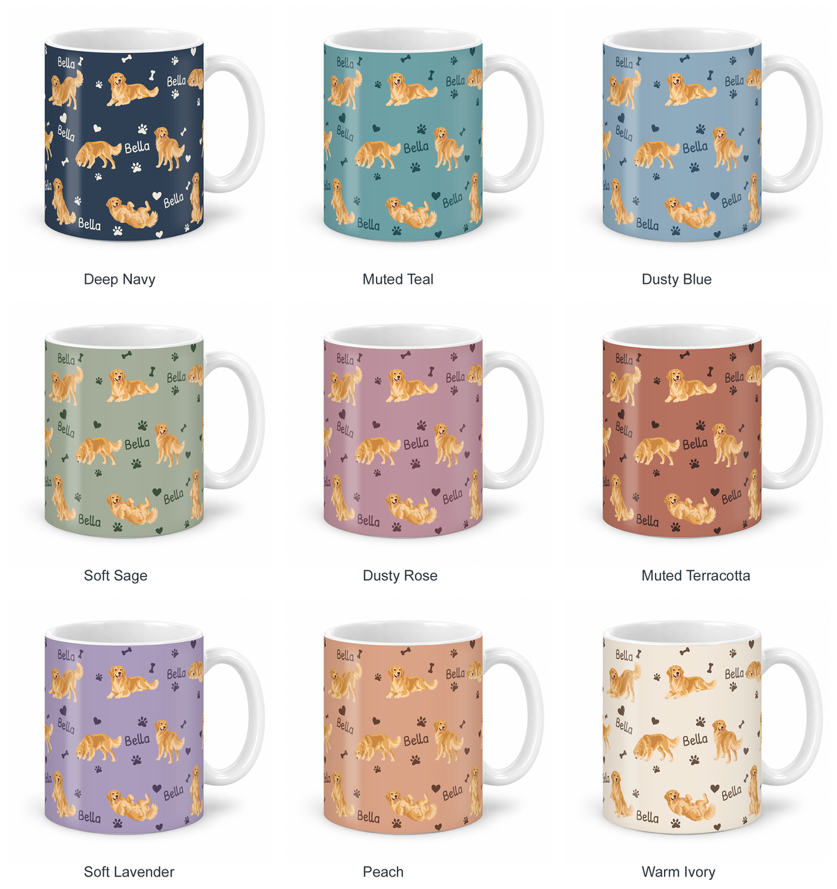 Golden Retriever personalized name mug — Nine Colors