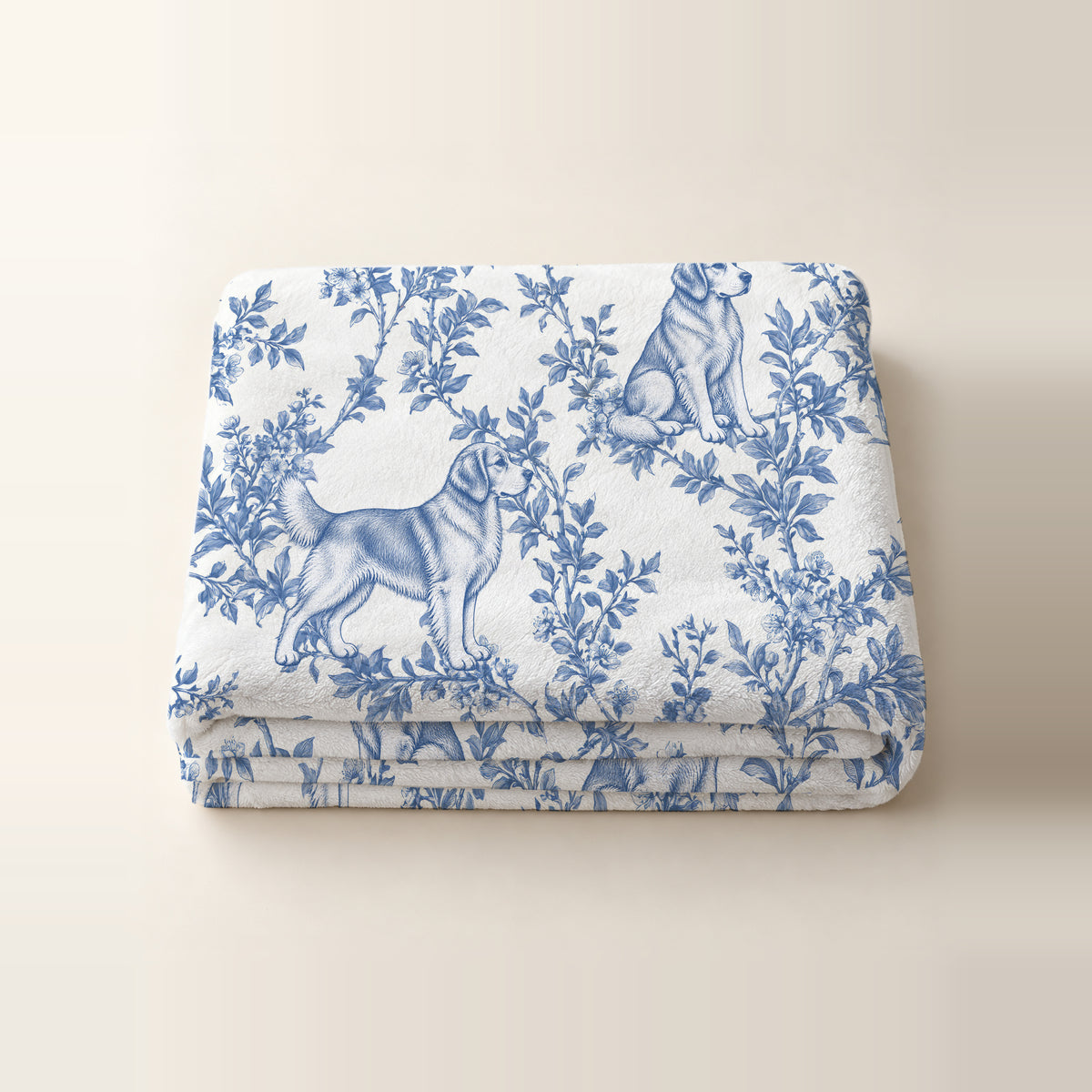 Golden Retriever toile de Jouy blanket - Blue Blanket Folded Studio