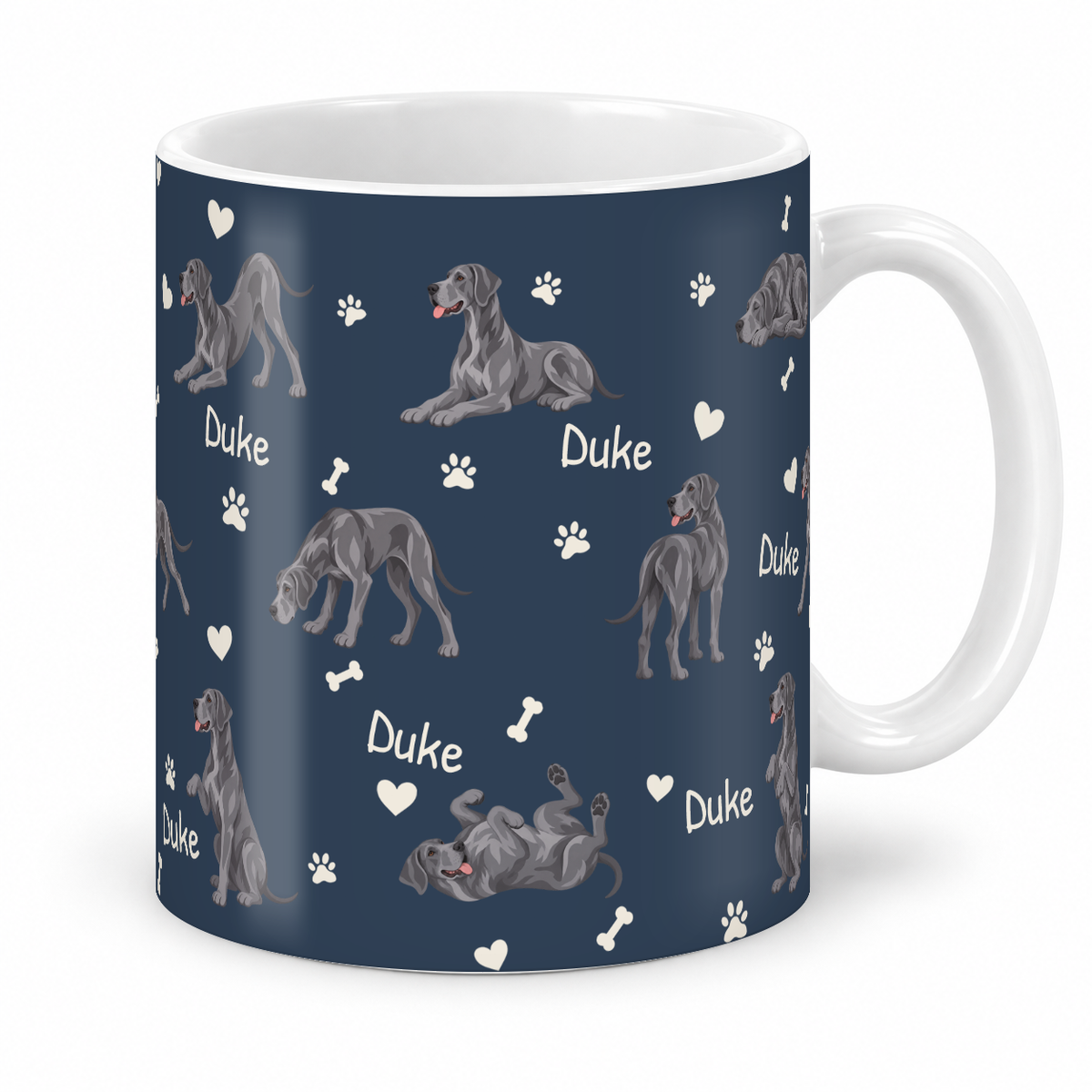 Great Dane personalized name mug — Deep Navy Studio