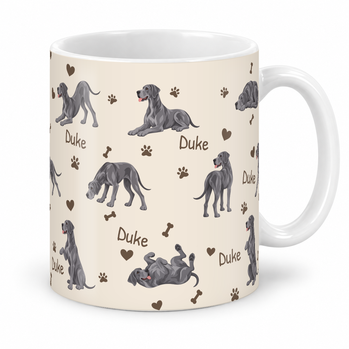 Great Dane personalized name mug — Warm Ivory Studio