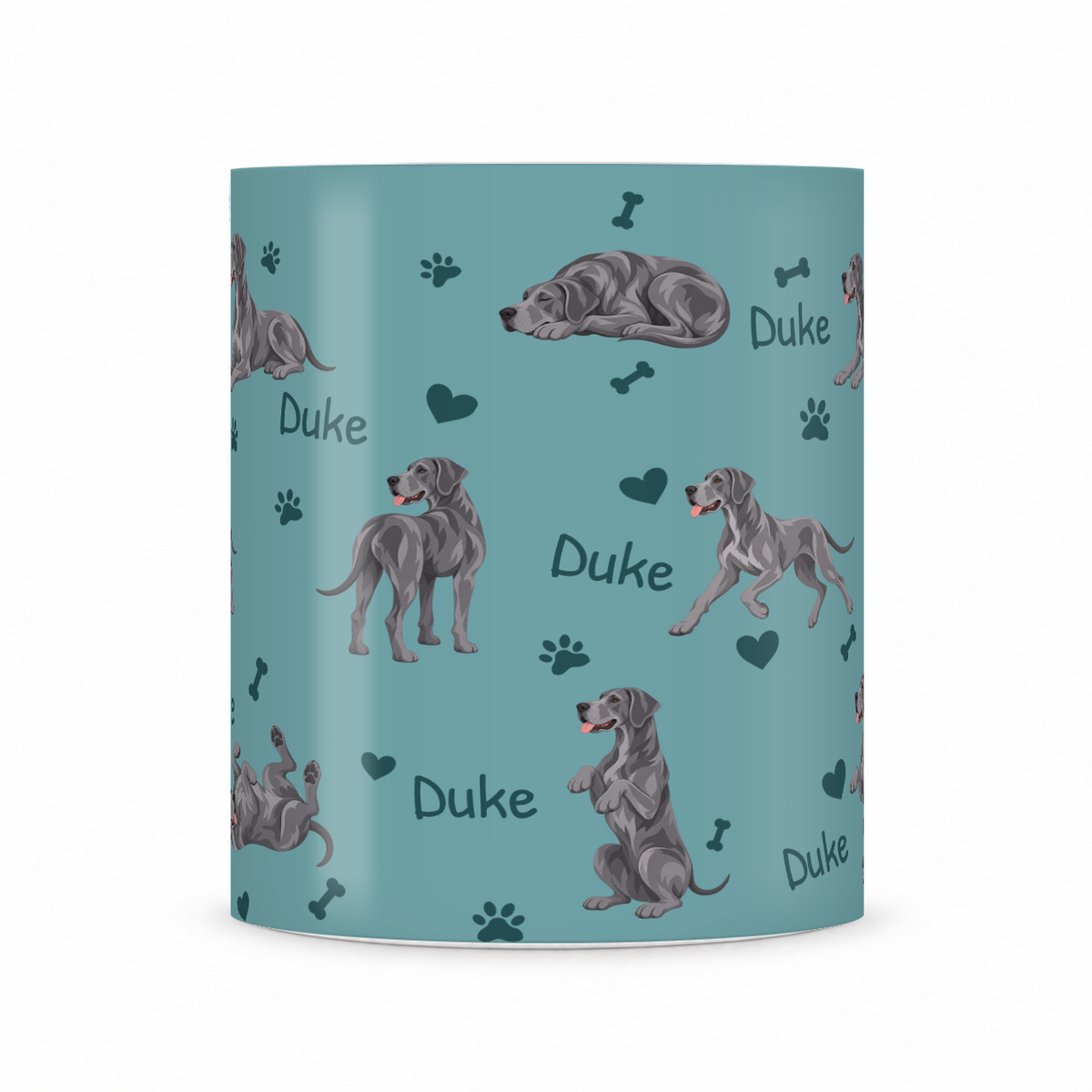 Great Dane personalized name mug — Muted Teal Front