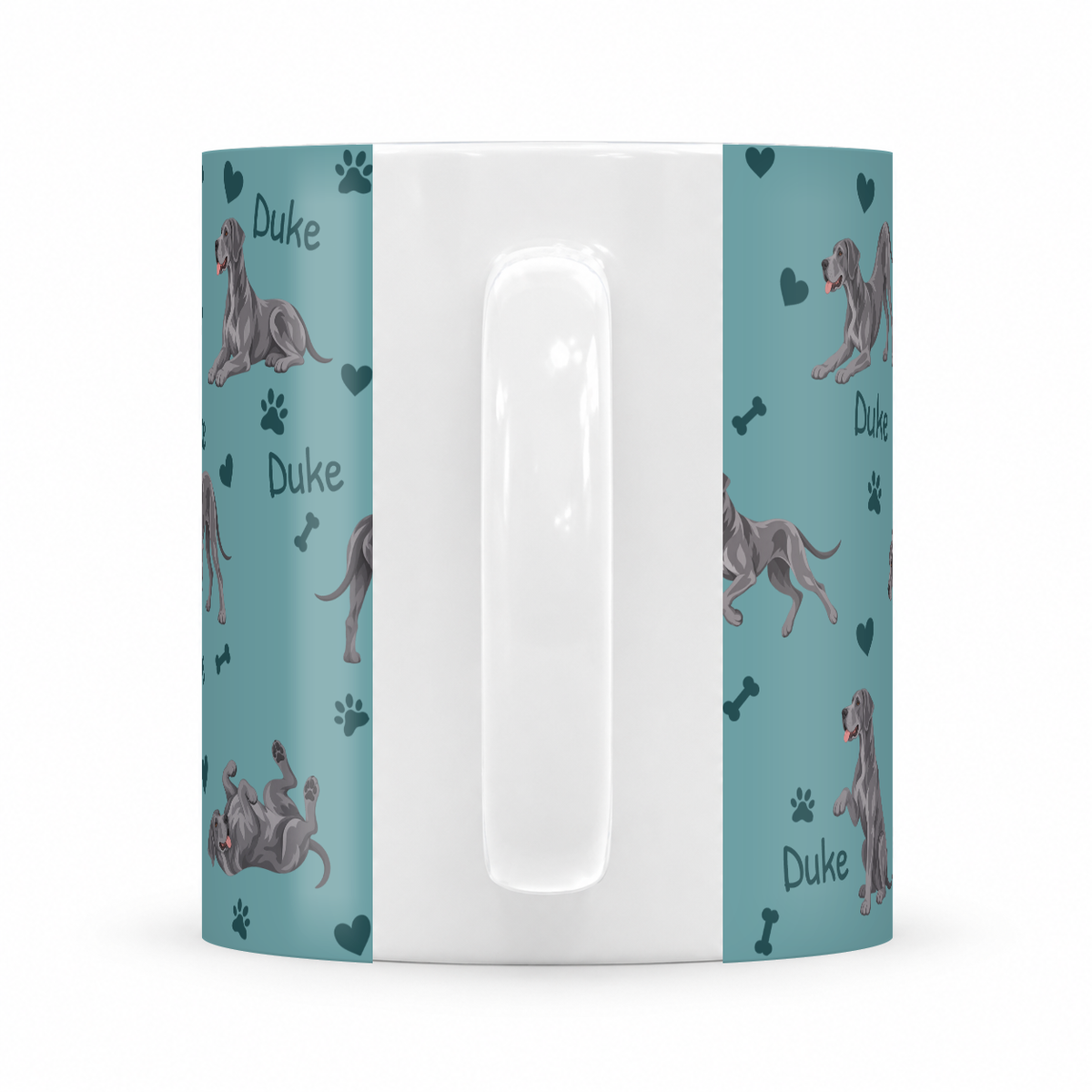 Great Dane personalized name mug — Muted Teal Handle