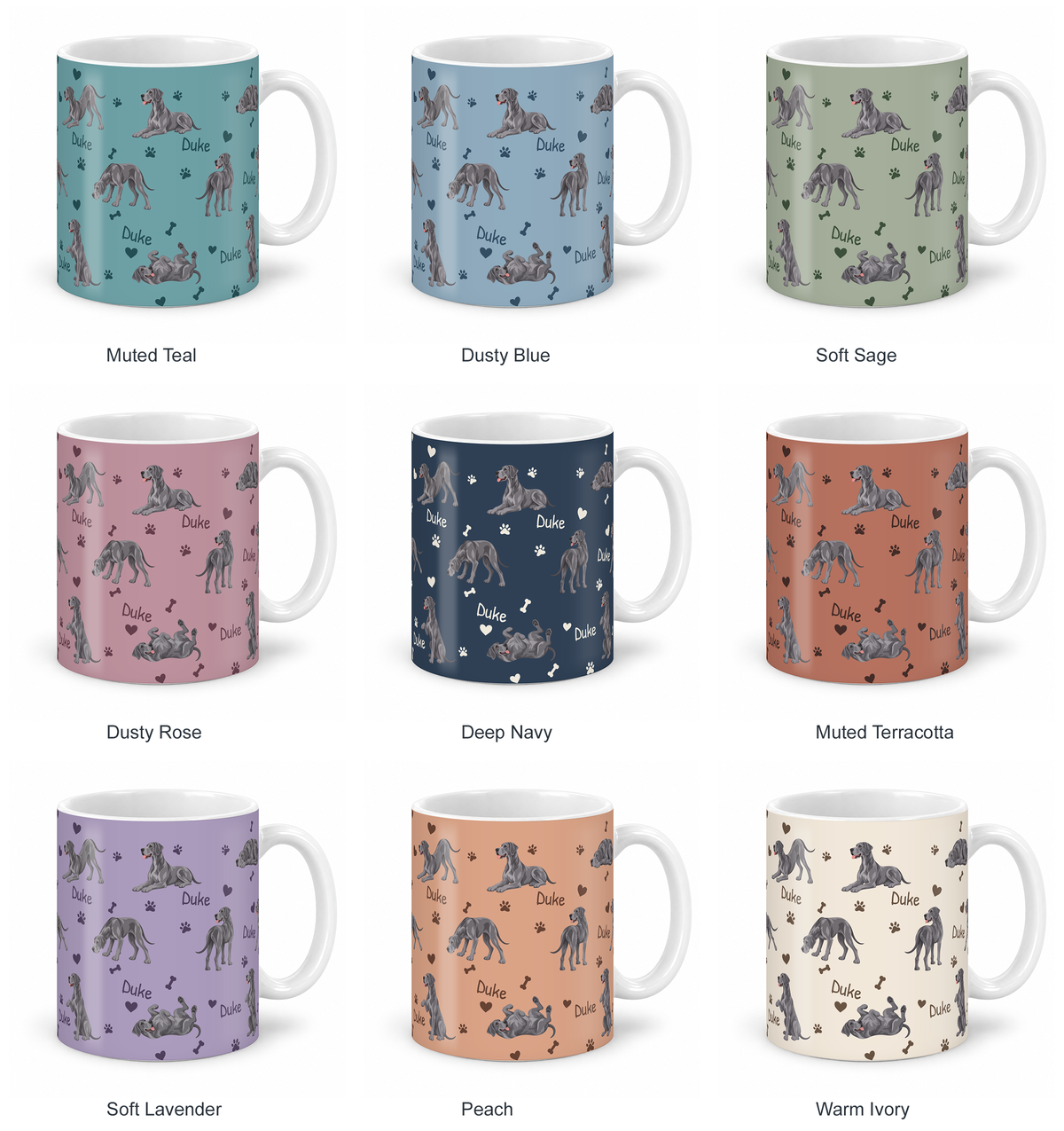 Great Dane personalized name mug — Nine Colors