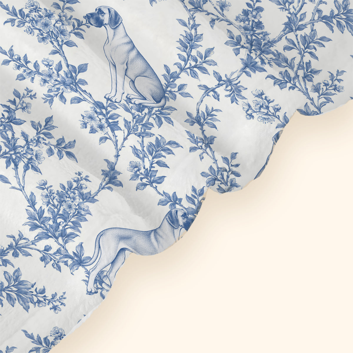 Great Dane toile de Jouy blanket - Blue Blanket Hem Closeup