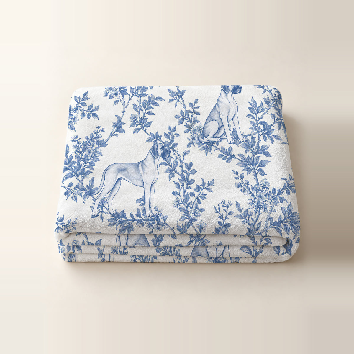 Great Dane toile de Jouy blanket - Blue Blanket Folded Studio