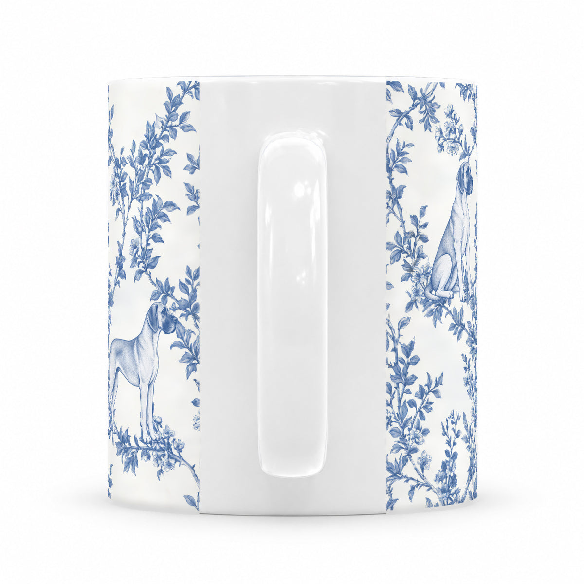 Great Dane toile mug — Blue Handle View