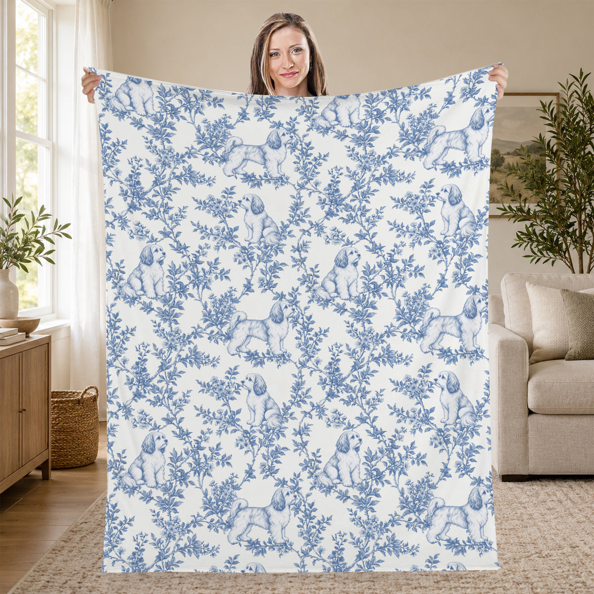 Havanese toile de Jouy blanket - Blue Blanket Held Living Room
