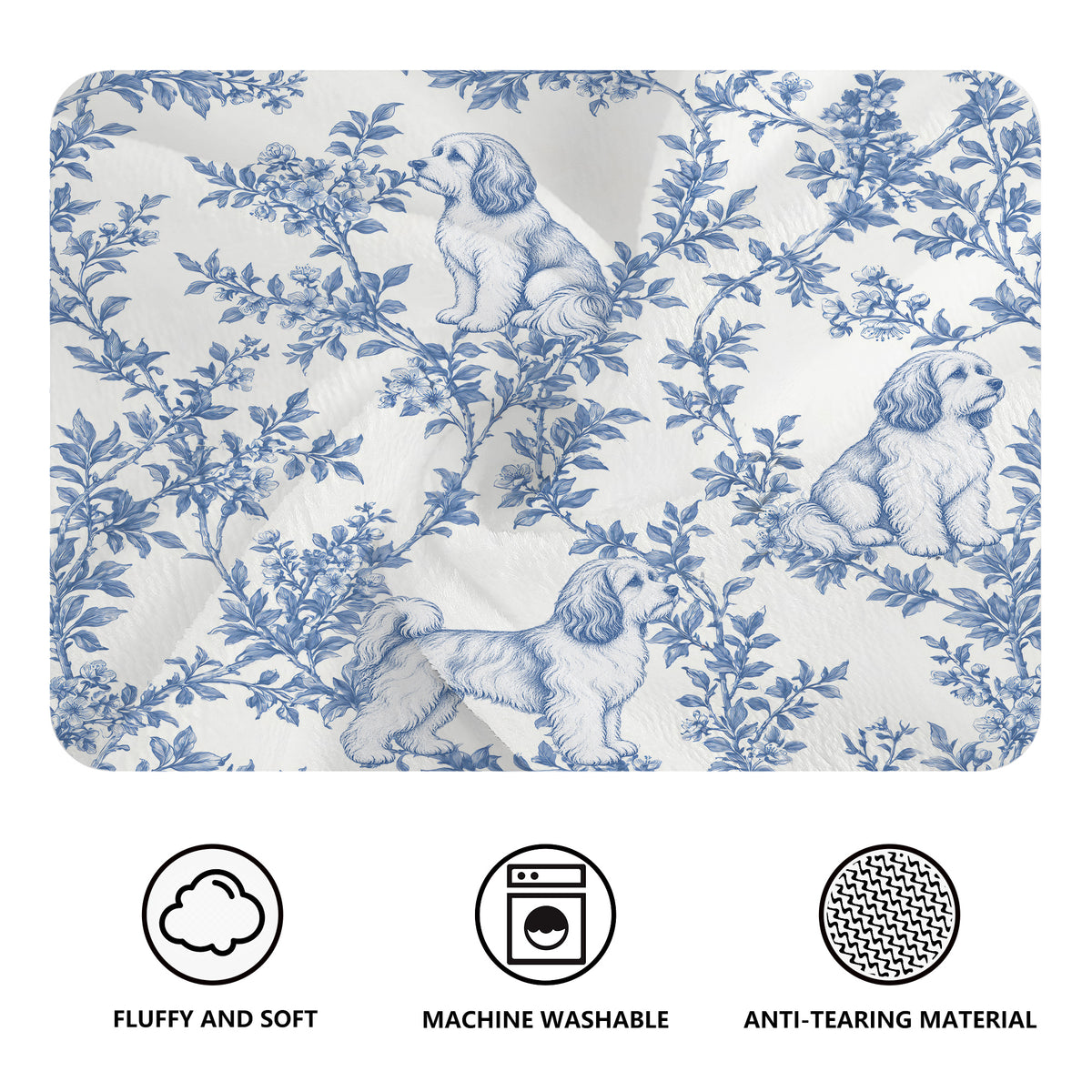 Havanese toile de Jouy blanket - Blue Blanket Features