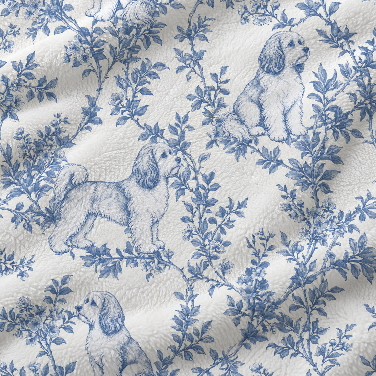 Havanese toile de Jouy blanket - Blue Blanket Fabric Closeup