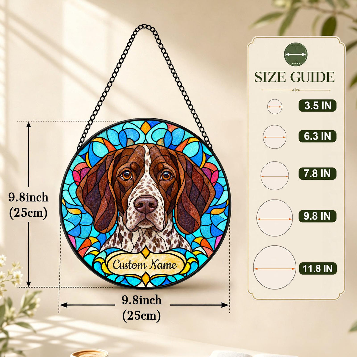 Personalized German Shorthaired Pointer Suncatcher, Custom Name, Floral Stained Glass Window Hanging