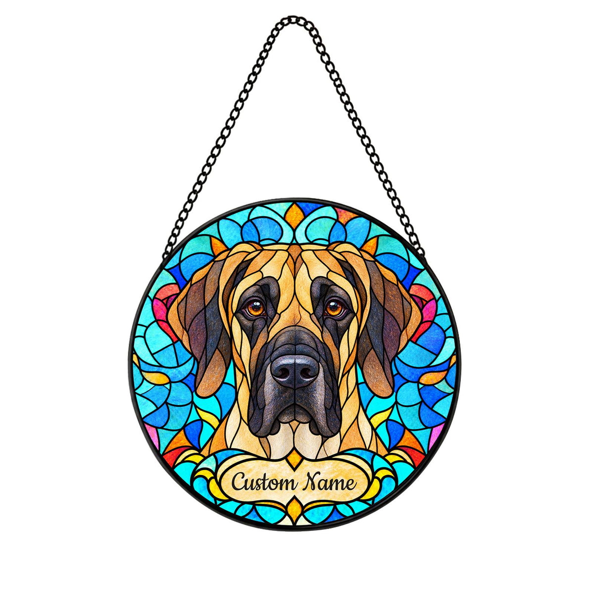 Personalized Great Dane Suncatcher, Custom Name, Floral Stained Glass Window Hanging
